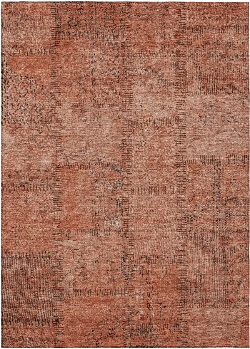 Salmon Copper And Gray Patchwork Washable Indoor Outdoor Area Rug Photo 2