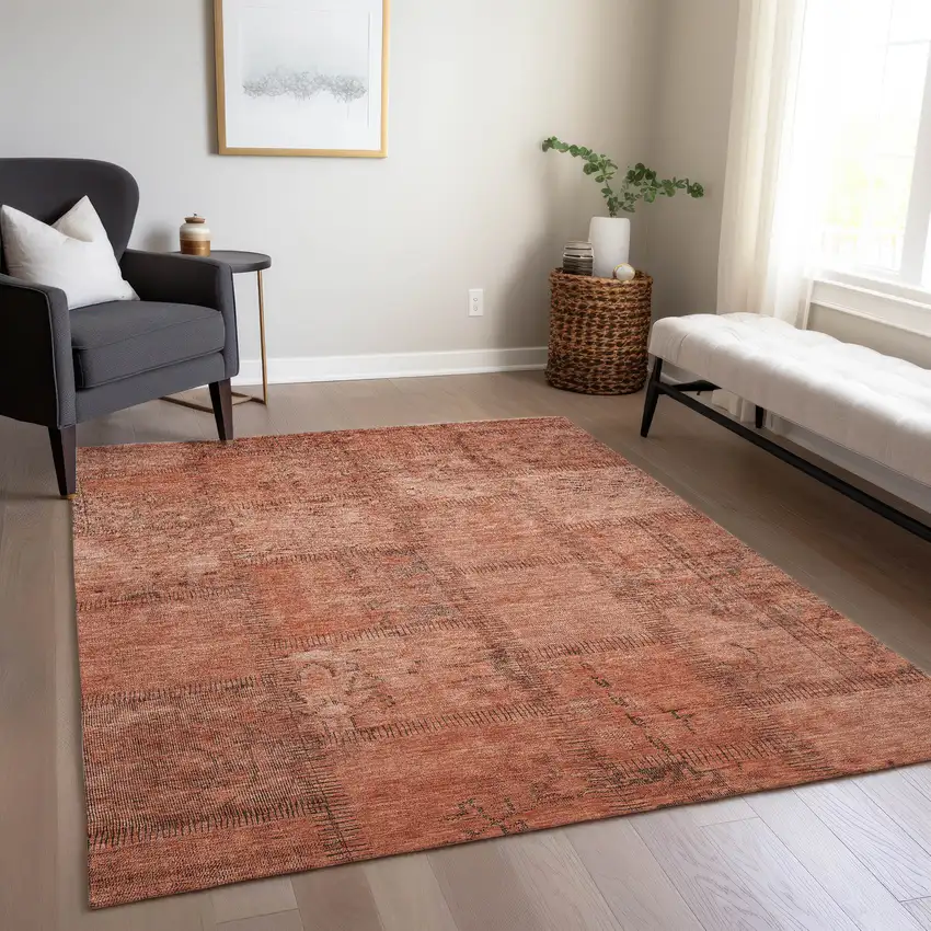 Salmon Copper And Gray Patchwork Washable Indoor Outdoor Area Rug Photo 9