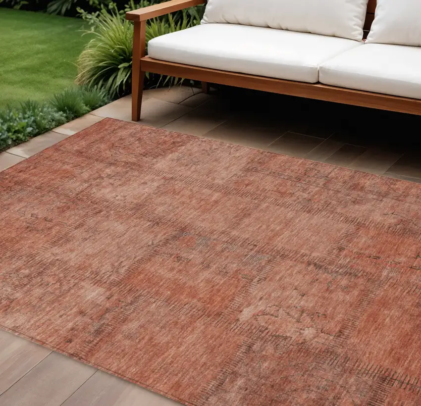 Salmon Copper And Gray Patchwork Washable Indoor Outdoor Area Rug Photo 1