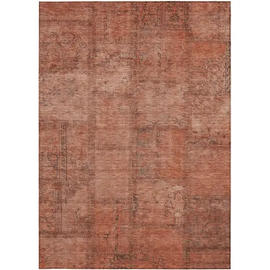 Salmon Copper And Gray Patchwork Washable Indoor Outdoor Area Rug Photo 6