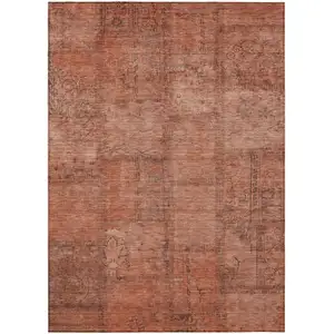 Photo of Salmon Copper And Gray Patchwork Washable Indoor Outdoor Area Rug