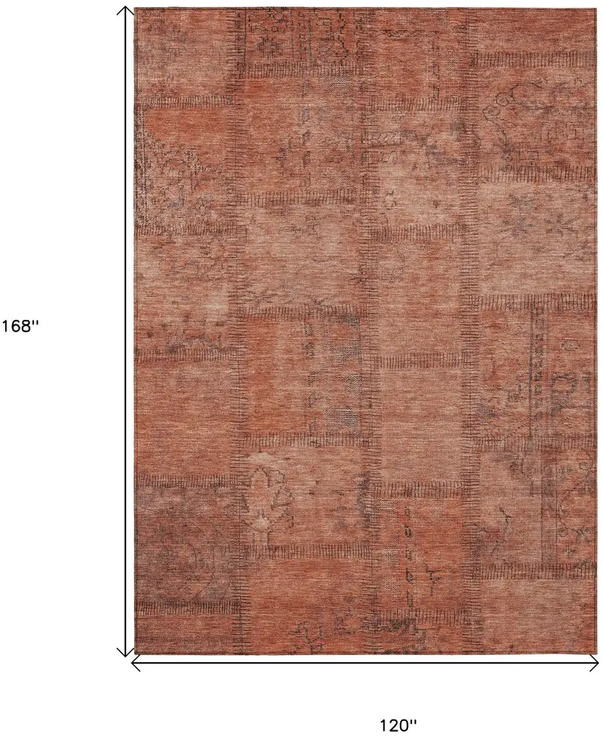Salmon Copper And Gray Patchwork Washable Indoor Outdoor Area Rug Photo 6