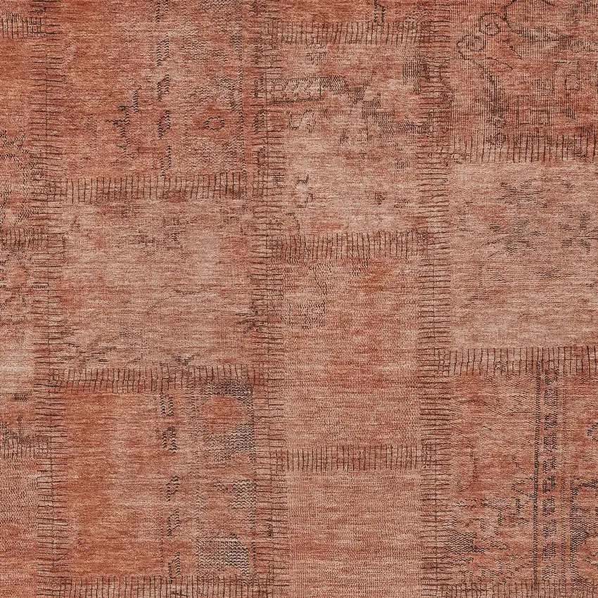 Salmon Copper And Gray Patchwork Washable Indoor Outdoor Area Rug Photo 4