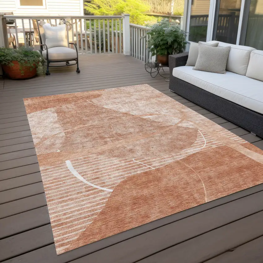 Salmon Copper And Ivory Abstract Washable Indoor Outdoor Area Rug Photo 9
