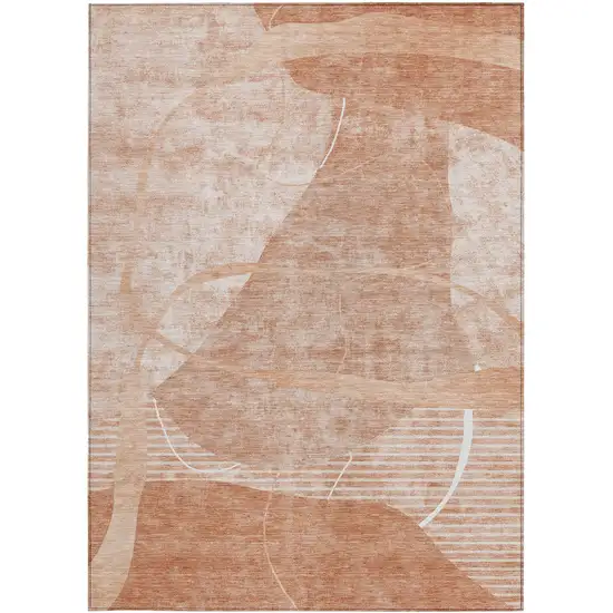Salmon Copper And Ivory Abstract Washable Indoor Outdoor Area Rug Photo 6