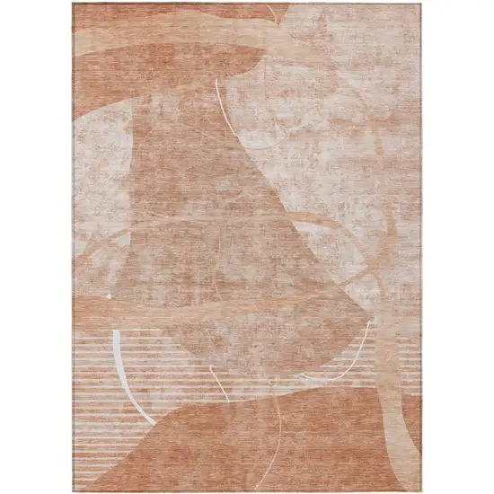 Salmon Copper And Ivory Abstract Washable Indoor Outdoor Area Rug Photo 2