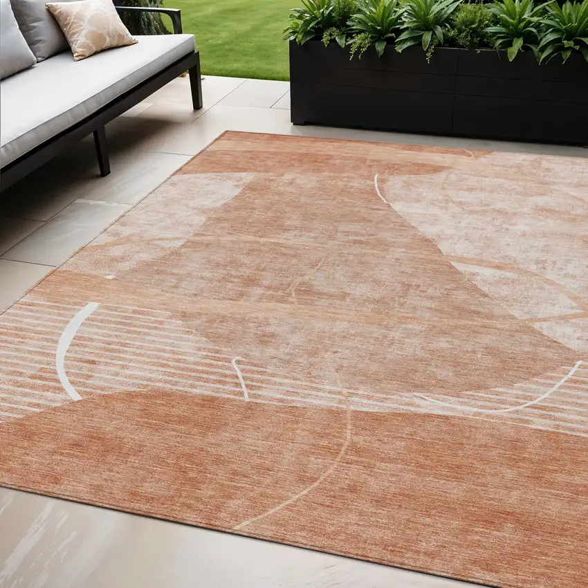 Salmon Copper And Ivory Abstract Washable Indoor Outdoor Area Rug Photo 1