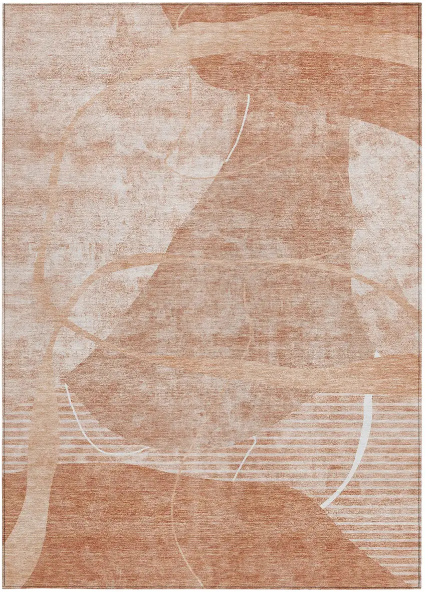 Salmon Copper And Ivory Abstract Washable Indoor Outdoor Area Rug Photo 7