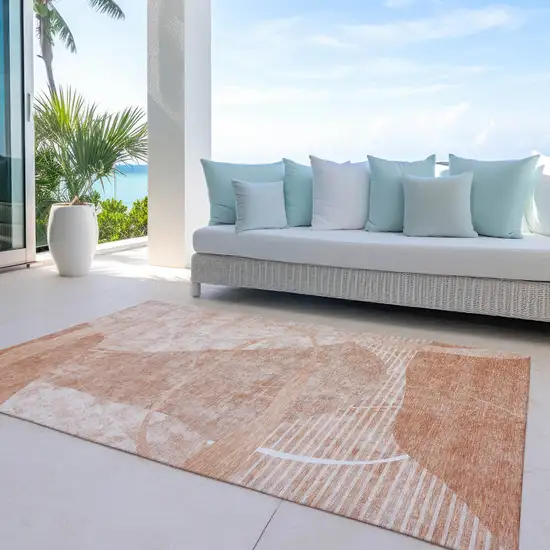 Salmon Copper And Ivory Abstract Washable Indoor Outdoor Area Rug Photo 8