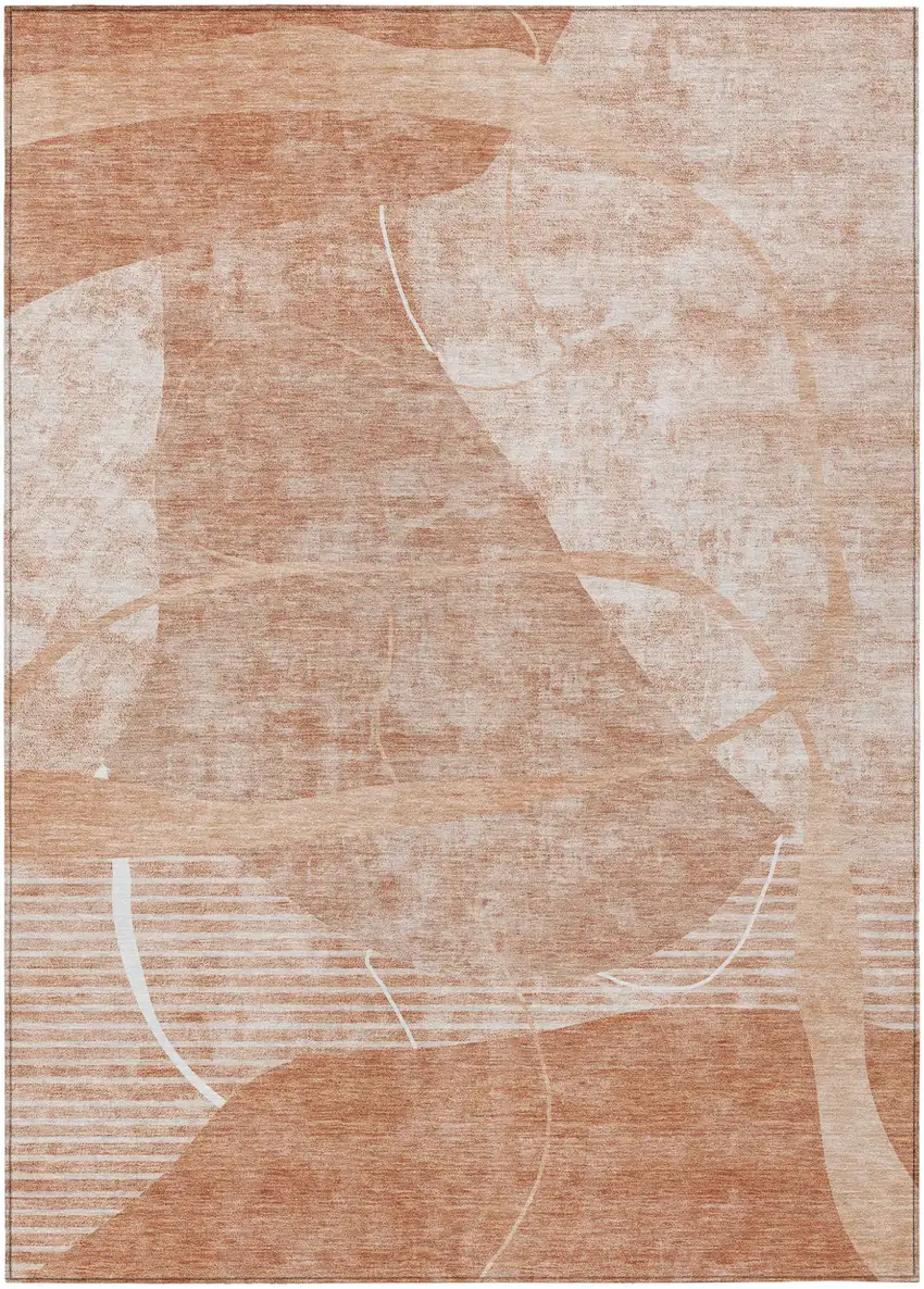 Salmon Copper And Ivory Abstract Washable Indoor Outdoor Area Rug Photo 2