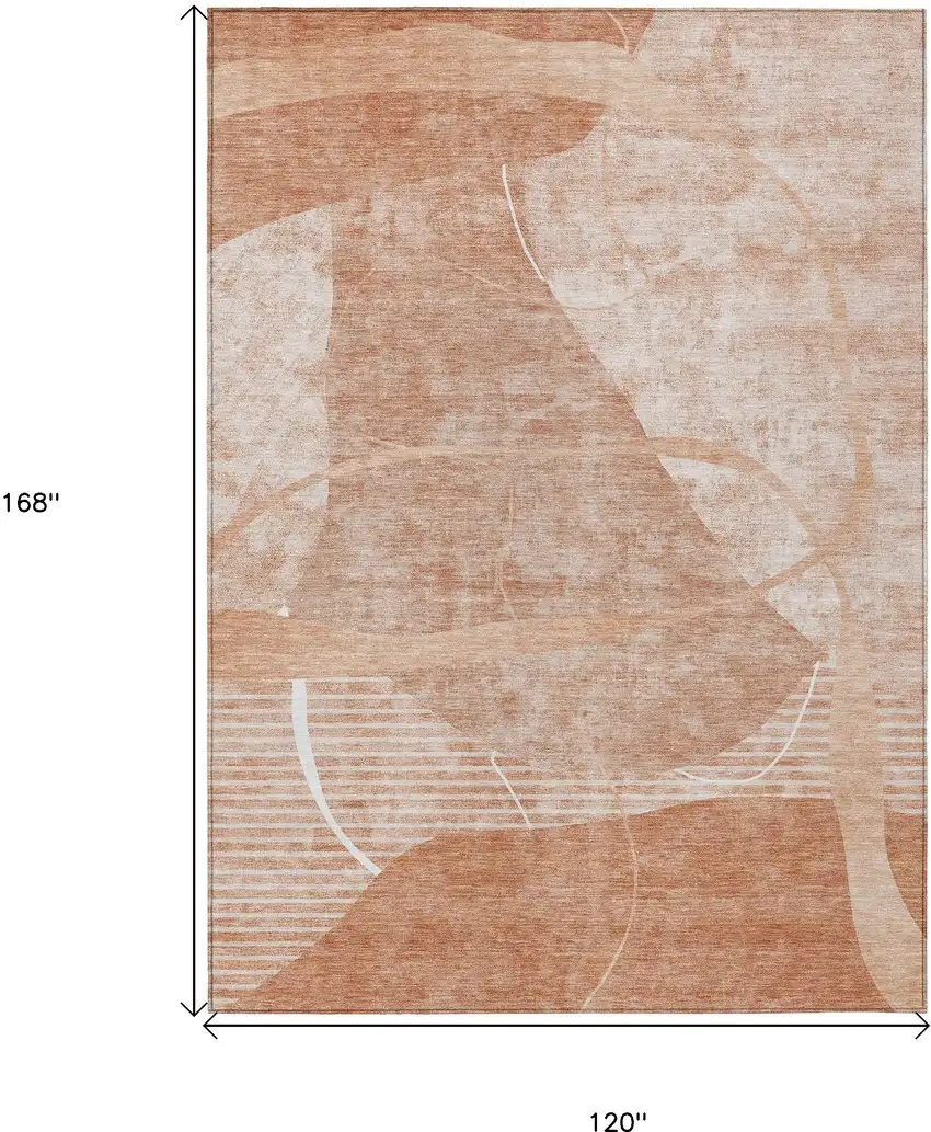 Salmon Copper And Ivory Abstract Washable Indoor Outdoor Area Rug Photo 3