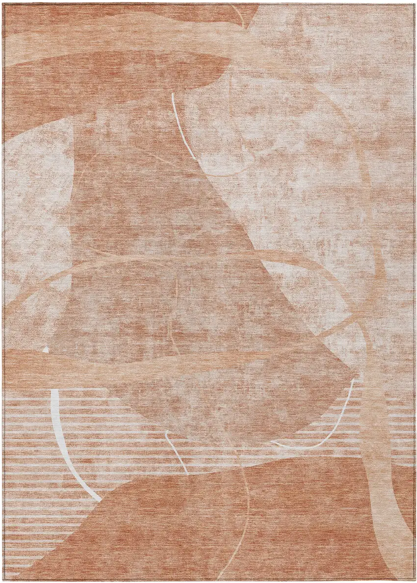 Salmon Copper And Ivory Abstract Washable Indoor Outdoor Area Rug Photo 2