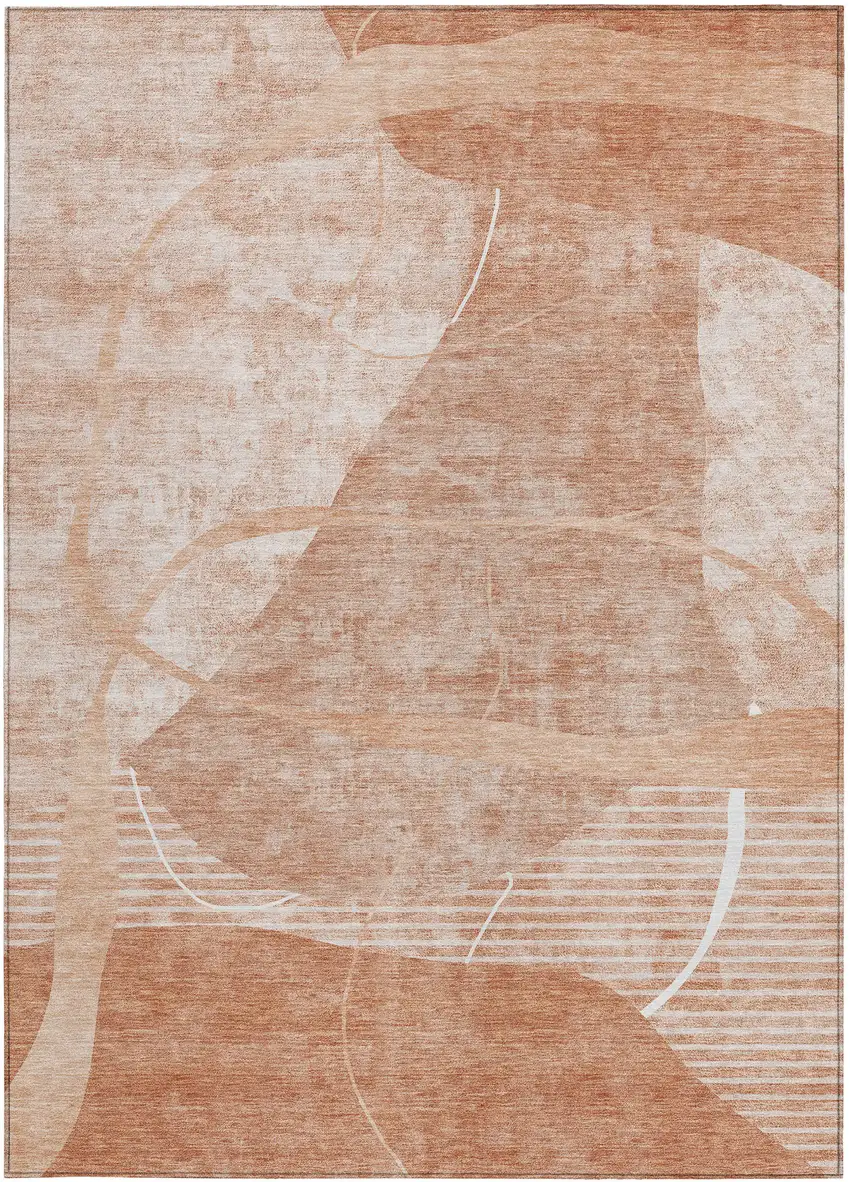 Salmon Copper And Ivory Abstract Washable Indoor Outdoor Area Rug Photo 7