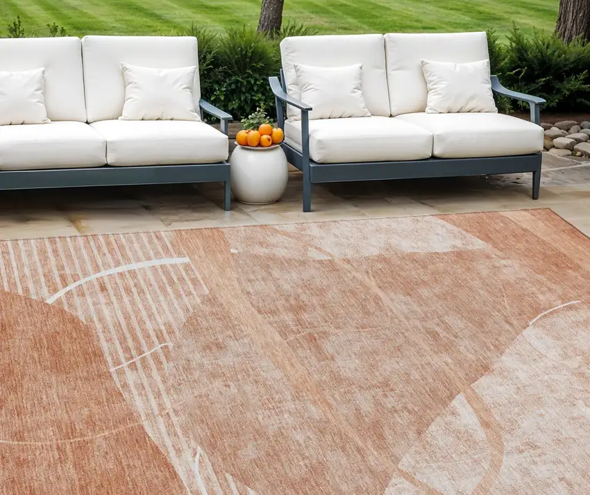 Salmon Copper And Ivory Abstract Washable Indoor Outdoor Area Rug Photo 1