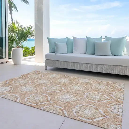 Salmon Copper And Ivory Medallion Washable Indoor Outdoor Area Rug Photo 9