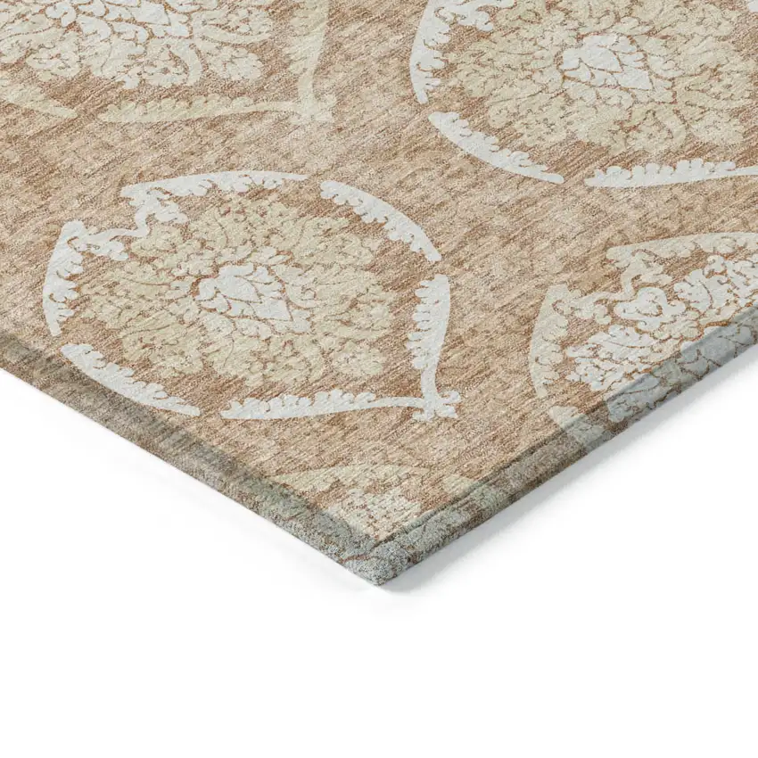 Salmon Copper And Ivory Medallion Washable Indoor Outdoor Area Rug Photo 5