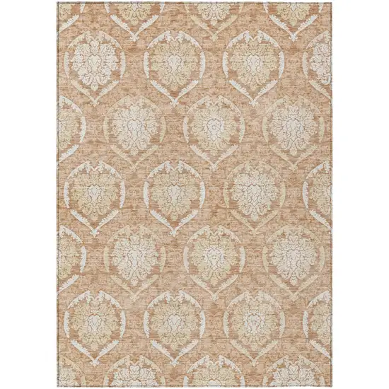 Salmon Copper And Ivory Medallion Washable Indoor Outdoor Area Rug Photo 2