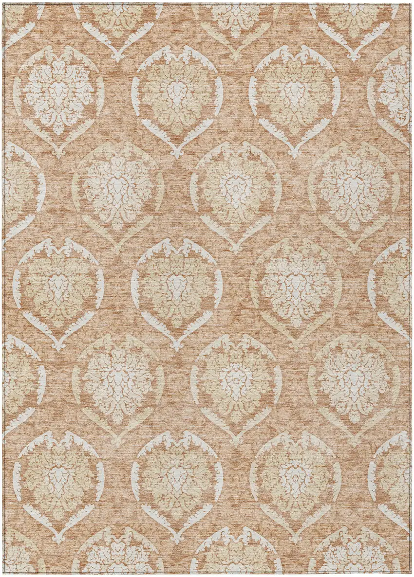 Salmon Copper And Ivory Medallion Washable Indoor Outdoor Area Rug Photo 2