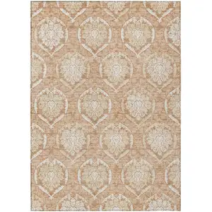 Photo of Salmon Copper And Ivory Medallion Washable Indoor Outdoor Area Rug