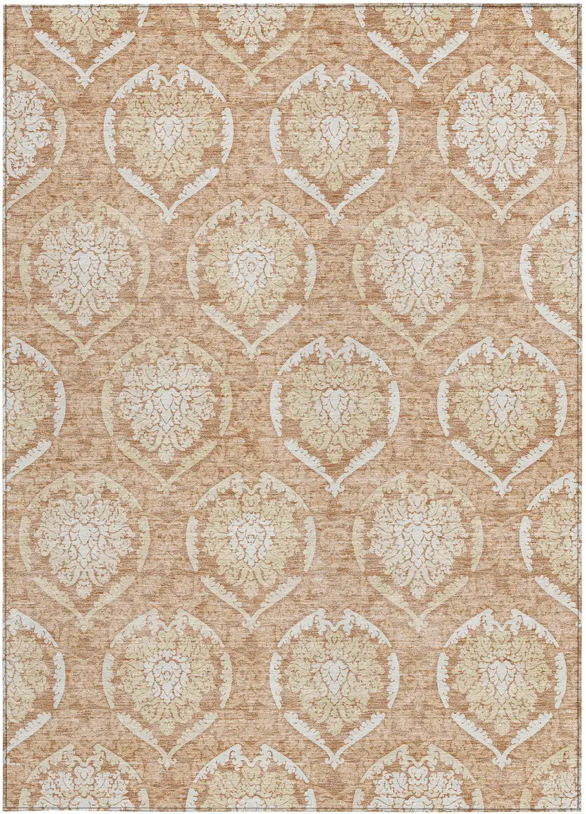 Salmon Copper And Ivory Medallion Washable Indoor Outdoor Area Rug Photo 8