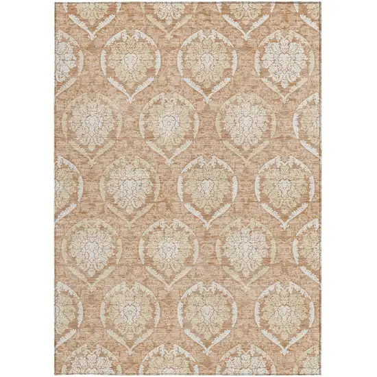Salmon Copper And Ivory Medallion Washable Indoor Outdoor Area Rug Photo 8