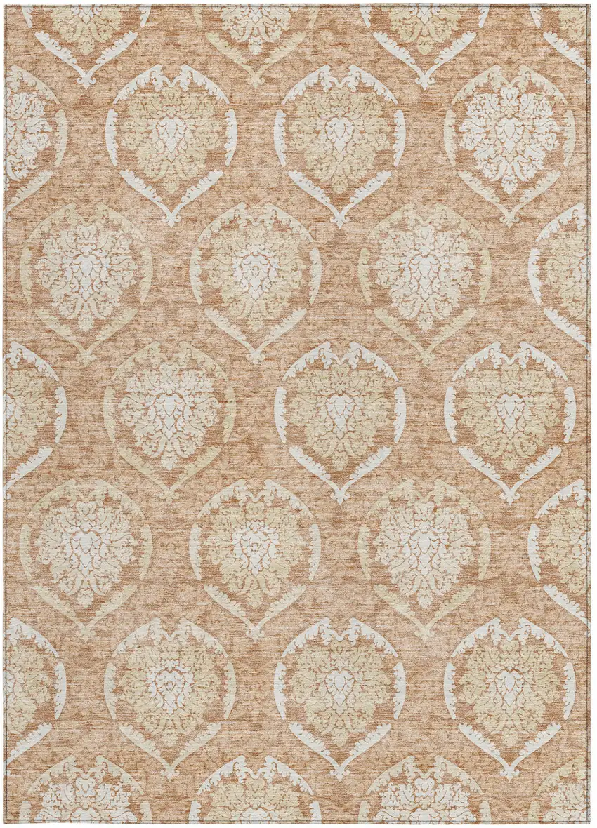 Salmon Copper And Ivory Medallion Washable Indoor Outdoor Area Rug Photo 8