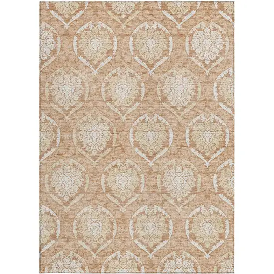 Salmon Copper And Ivory Medallion Washable Indoor Outdoor Area Rug Photo 8
