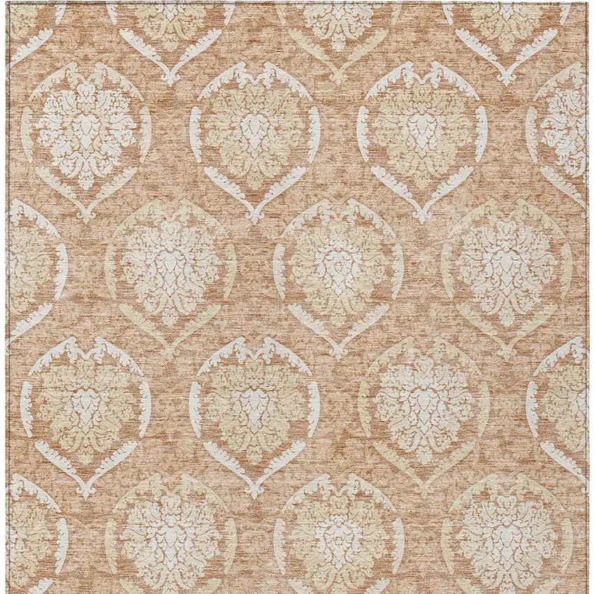 Salmon Copper And Ivory Medallion Washable Indoor Outdoor Area Rug Photo 7