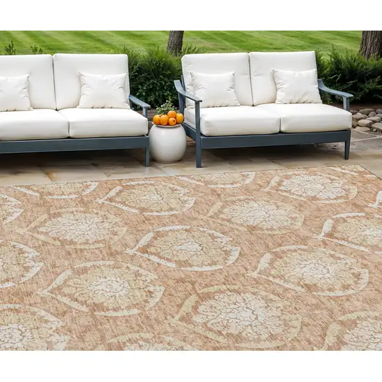 Salmon Copper And Ivory Medallion Washable Indoor Outdoor Area Rug Photo 1