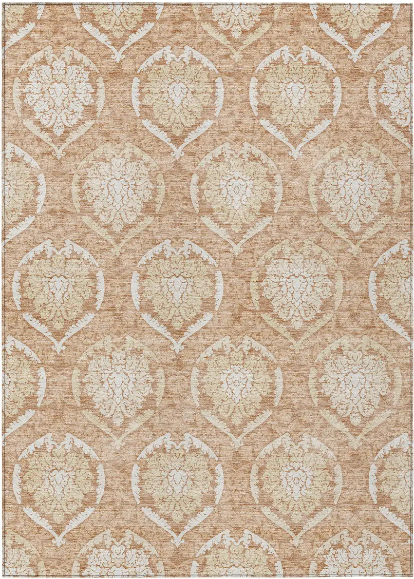 Salmon Copper And Ivory Medallion Washable Indoor Outdoor Area Rug Photo 2