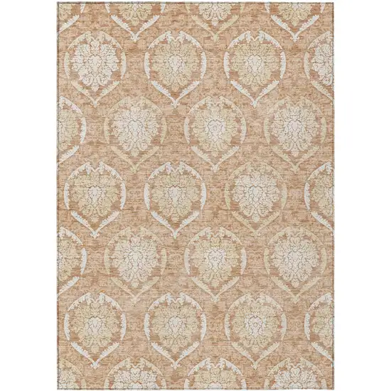 Salmon Copper And Ivory Medallion Washable Indoor Outdoor Area Rug Photo 2
