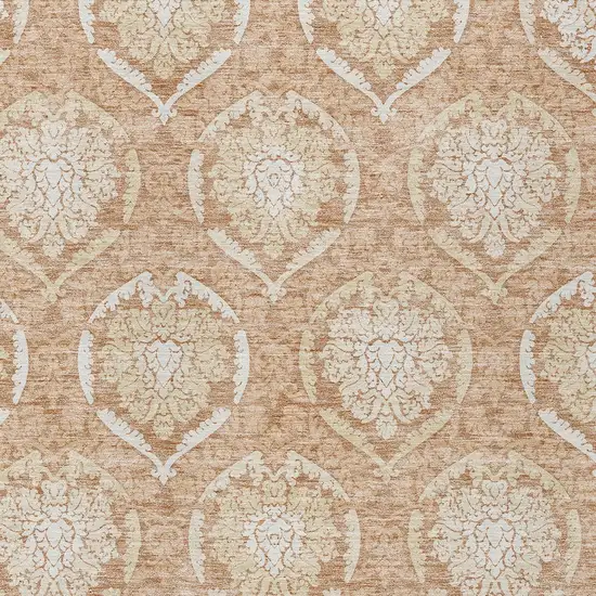 Salmon Copper And Ivory Medallion Washable Indoor Outdoor Area Rug Photo 7