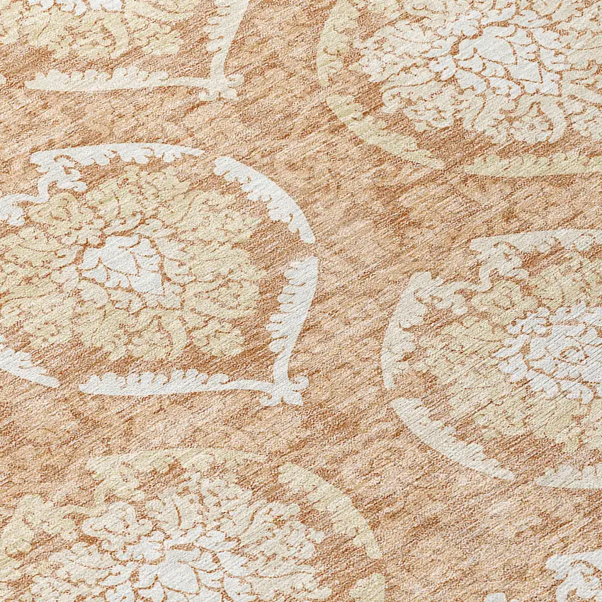 Salmon Copper And Ivory Medallion Washable Indoor Outdoor Area Rug Photo 6