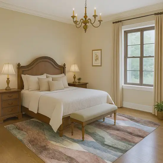 Salmon Emerald And Ivory Abstract Washable Area Rug With UV Protection Photo 6