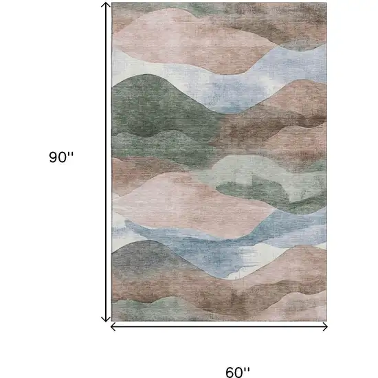 Salmon Emerald And Ivory Abstract Washable Area Rug With UV Protection Photo 9