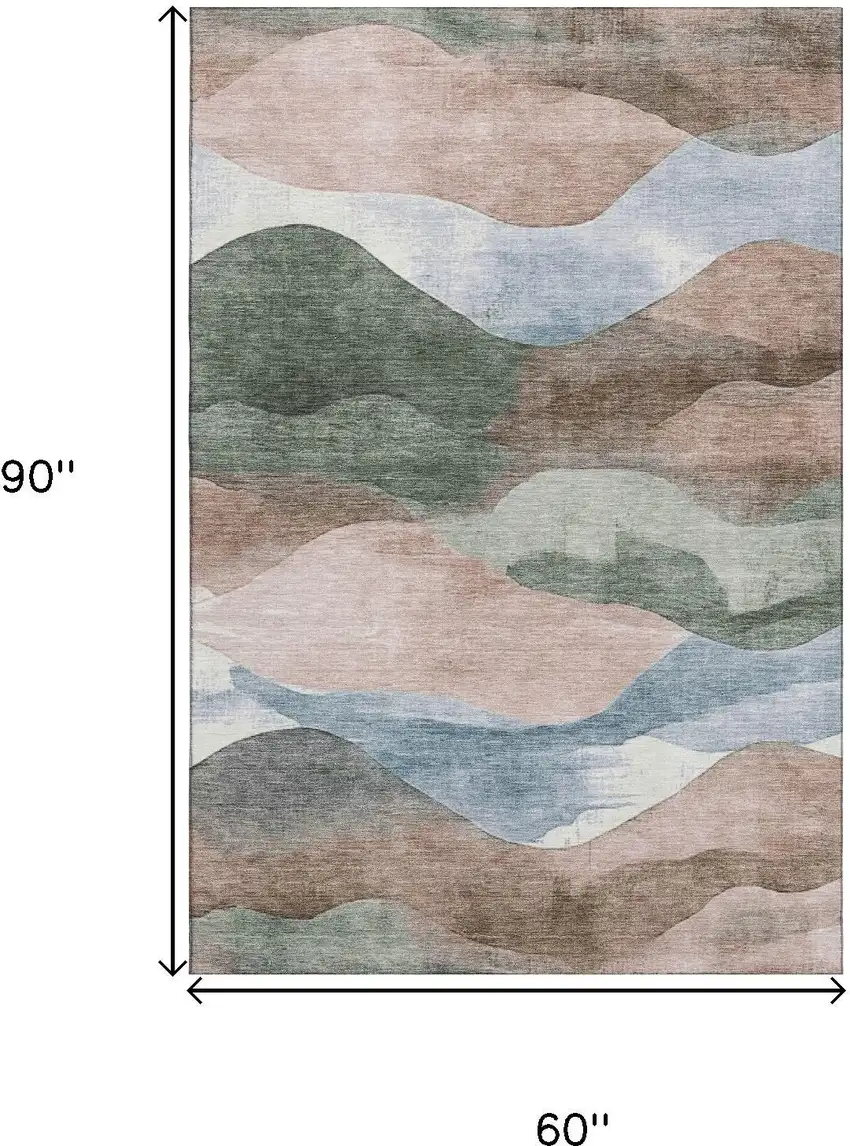 Salmon Emerald And Ivory Abstract Washable Area Rug With UV Protection Photo 9