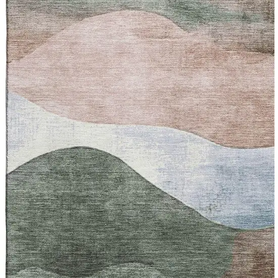 Salmon Emerald And Ivory Abstract Washable Area Rug With UV Protection Photo 3