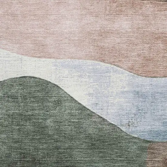 Salmon Emerald And Ivory Abstract Washable Area Rug With UV Protection Photo 3