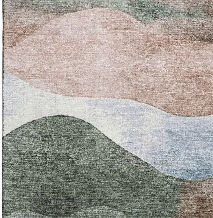 Salmon Emerald And Ivory Abstract Washable Area Rug With UV Protection Photo 4