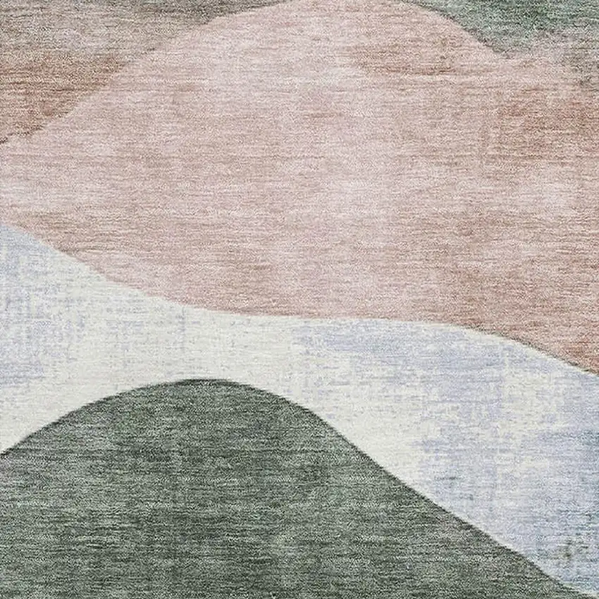 Salmon Emerald And Ivory Abstract Washable Area Rug With UV Protection Photo 3