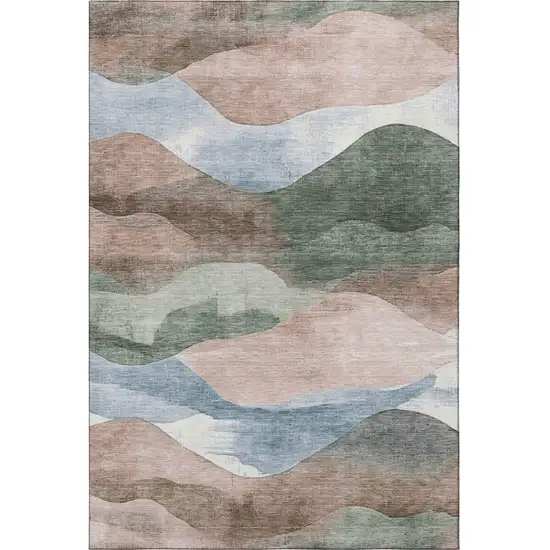 Salmon Emerald And Ivory Abstract Washable Area Rug With UV Protection Photo 4