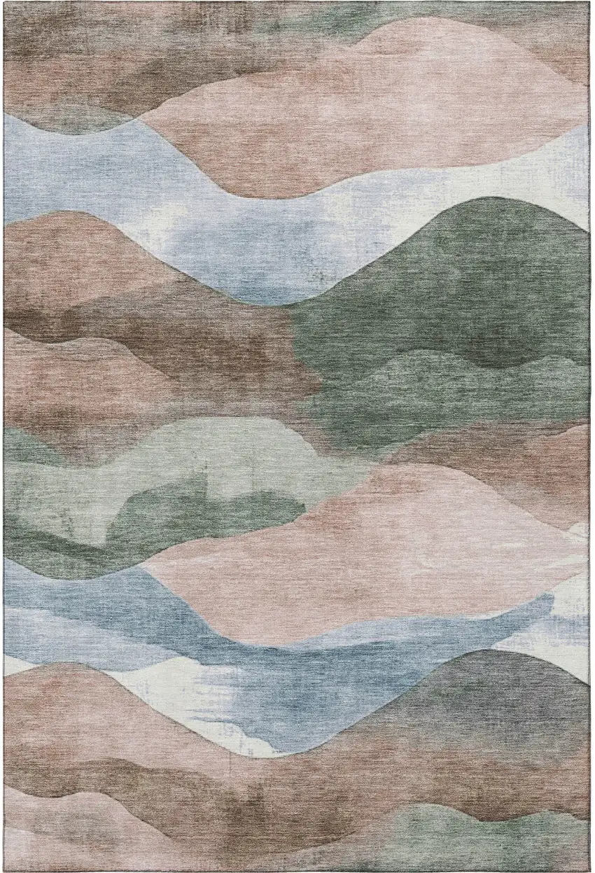 Salmon Emerald And Ivory Abstract Washable Area Rug With UV Protection Photo 4