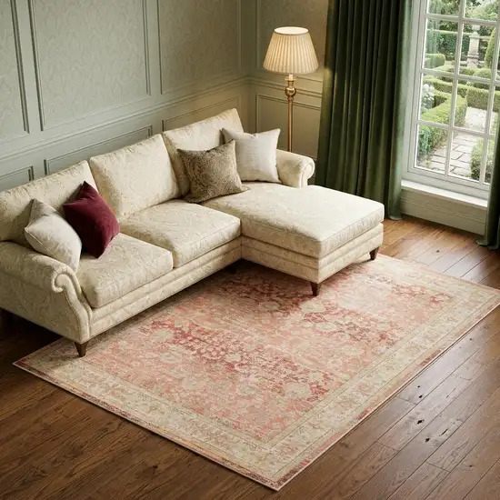 Salmon And Tan Floral Area Rug Photo 1
