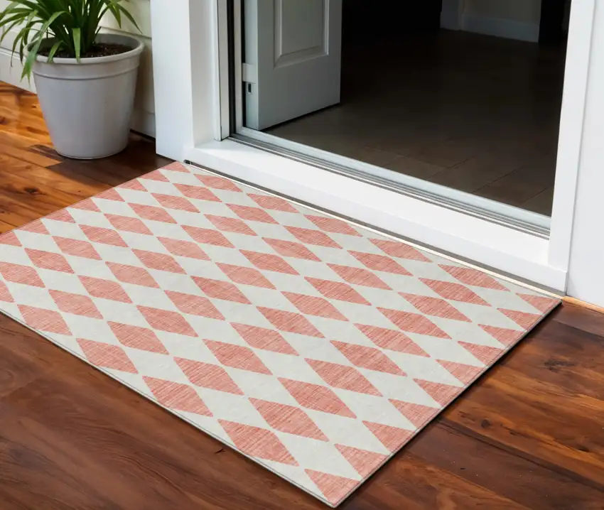 Salmon Geometric Washable Indoor Outdoor Area Rug Photo 1