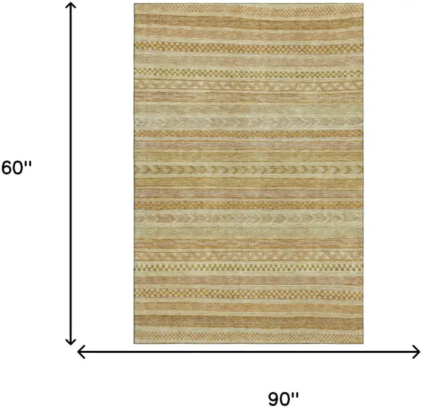 Salmon Gold And Beige Striped Washable Area Rug With UV Protection Photo 7