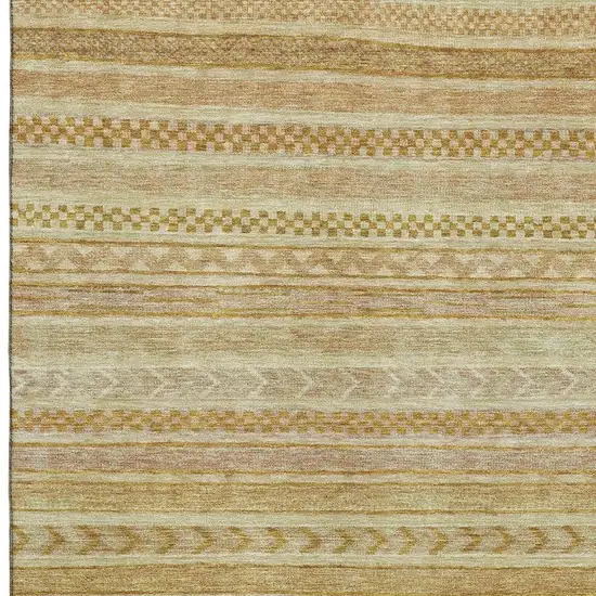 Salmon Gold And Beige Striped Washable Area Rug With UV Protection Photo 3