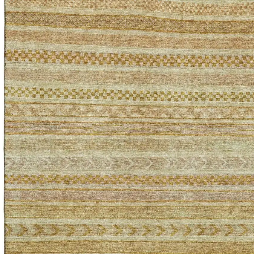 Salmon Gold And Beige Striped Washable Area Rug With UV Protection Photo 3