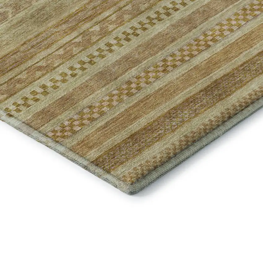Salmon Gold And Beige Striped Washable Area Rug With UV Protection Photo 5