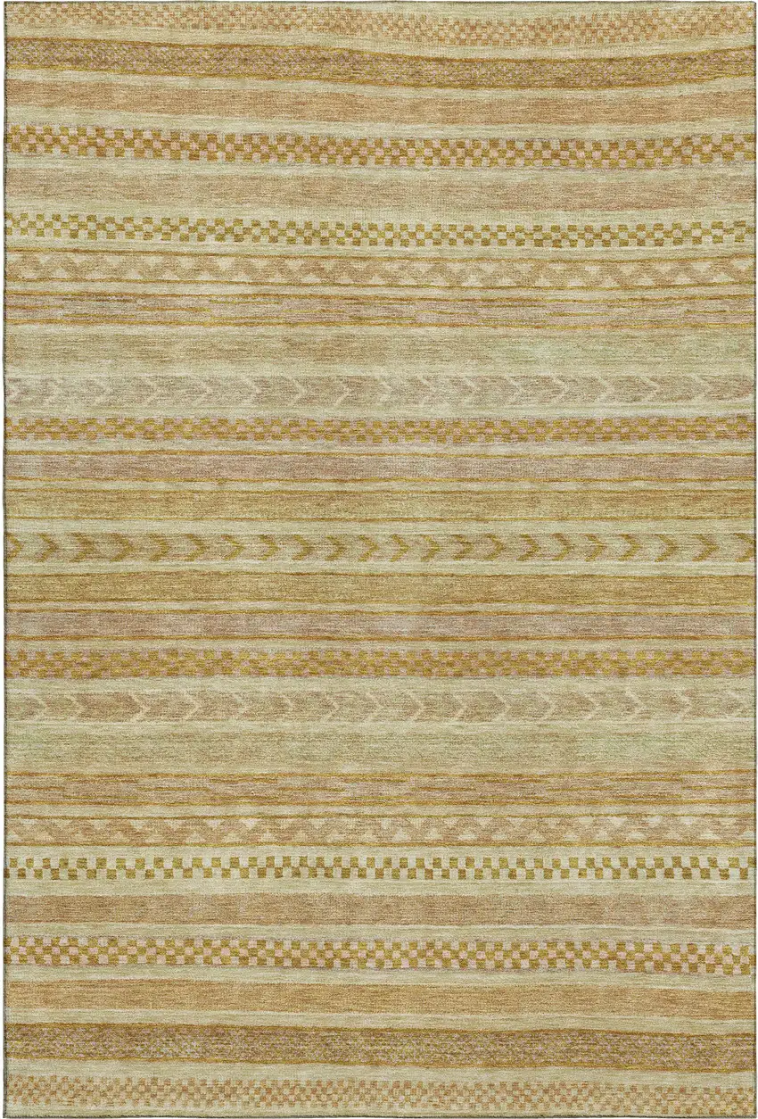 Salmon Gold And Beige Striped Washable Area Rug With UV Protection Photo 3