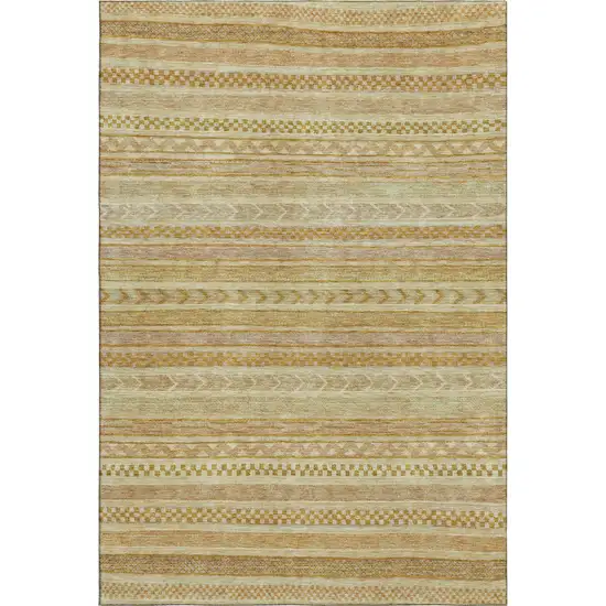 Salmon Gold And Beige Striped Washable Area Rug With UV Protection Photo 3